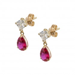 9K Gold Drop Earrings with Red and White Zirconia sk237
