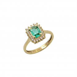 14K Gold Rosette Ring with Green Blue Zirconia D230