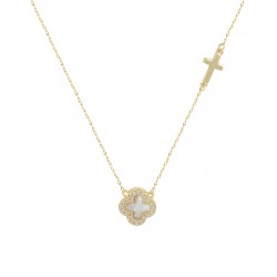 14K Gold Necklace With Ivory And Cross ko152