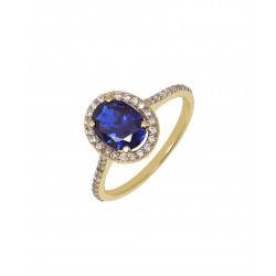 K14 Rosette Blue Zircon Women's Gold Ring d28725