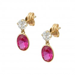 9K Gold Drop Dangle Earrings with Red and White Zirconia sk241