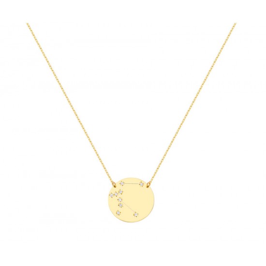 Zodiac Gold Necklace With Aquarius Constellation With K9 Chain with Zirconia s14186