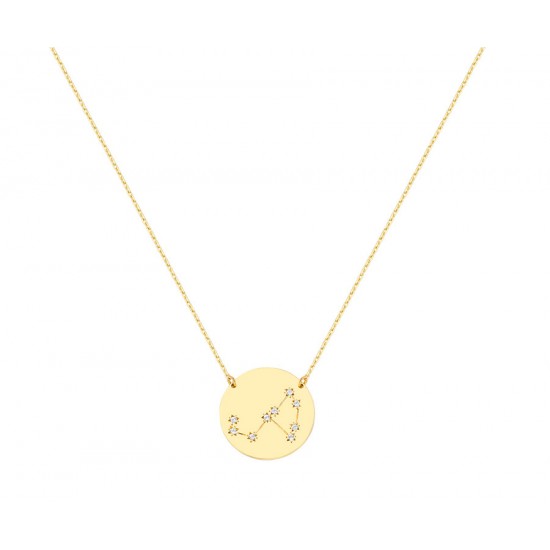 Zodiac Gold Necklace With Aries Constellation With K9 Chain with Zirconia s14216
