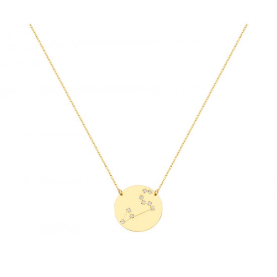 Zodiac Gold Necklace With Leo Constellation With K9 Chain with Zirconia