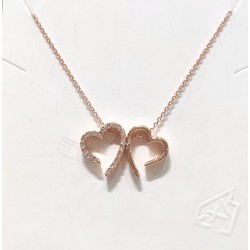 necklace with two hearts silver 925 rose gold plated 