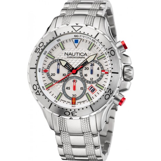 Nautica Stainless steel chronograph with white dial