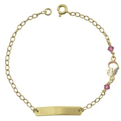 14k Gold Baby ID with Pink Zircon and Enamel Animal JR9257