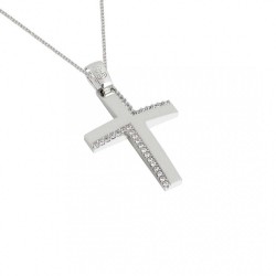 Christening cross with 14k white gold with chain for girl S129
