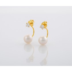 14K Gold Earrings With Pearl And Zircon sk1500