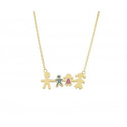 Gold necklace k14 family with enamel 14 k handmade