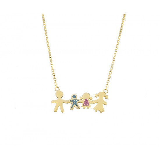 Gold necklace k14 family with enamel 14 k handmade