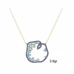 Gold Necklace With White Purple and Blue Zirconia