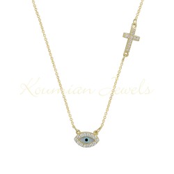 Ivory eye necklace with 14 carat zirconia cross 