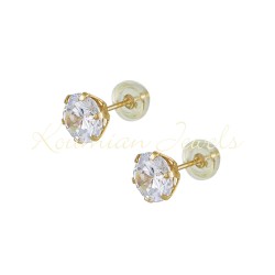 14ct gold earrings NAILS WITH WHITE ZIRCON 6 6.5 MM
